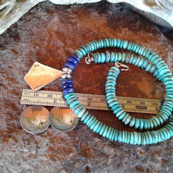 Sterling Silver turquoise lapis necklace SET - Picture 13 of 16